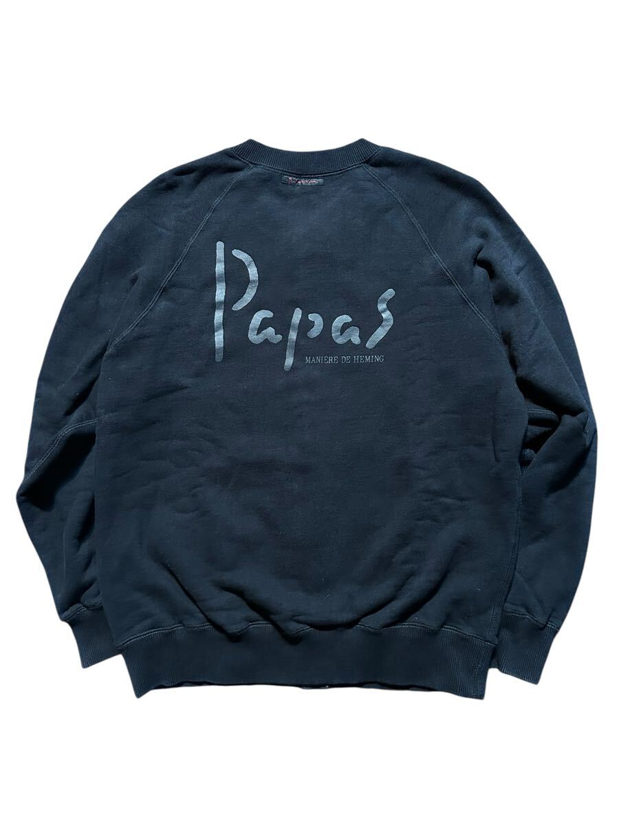 近年 高島屋購入！新品同様！最高級！PAPAS ウォッシュ加工 吊り編み裏毛 カーディガン M 黒 スウェットトレーナー パパス ロゴ ジャケット_画像2
