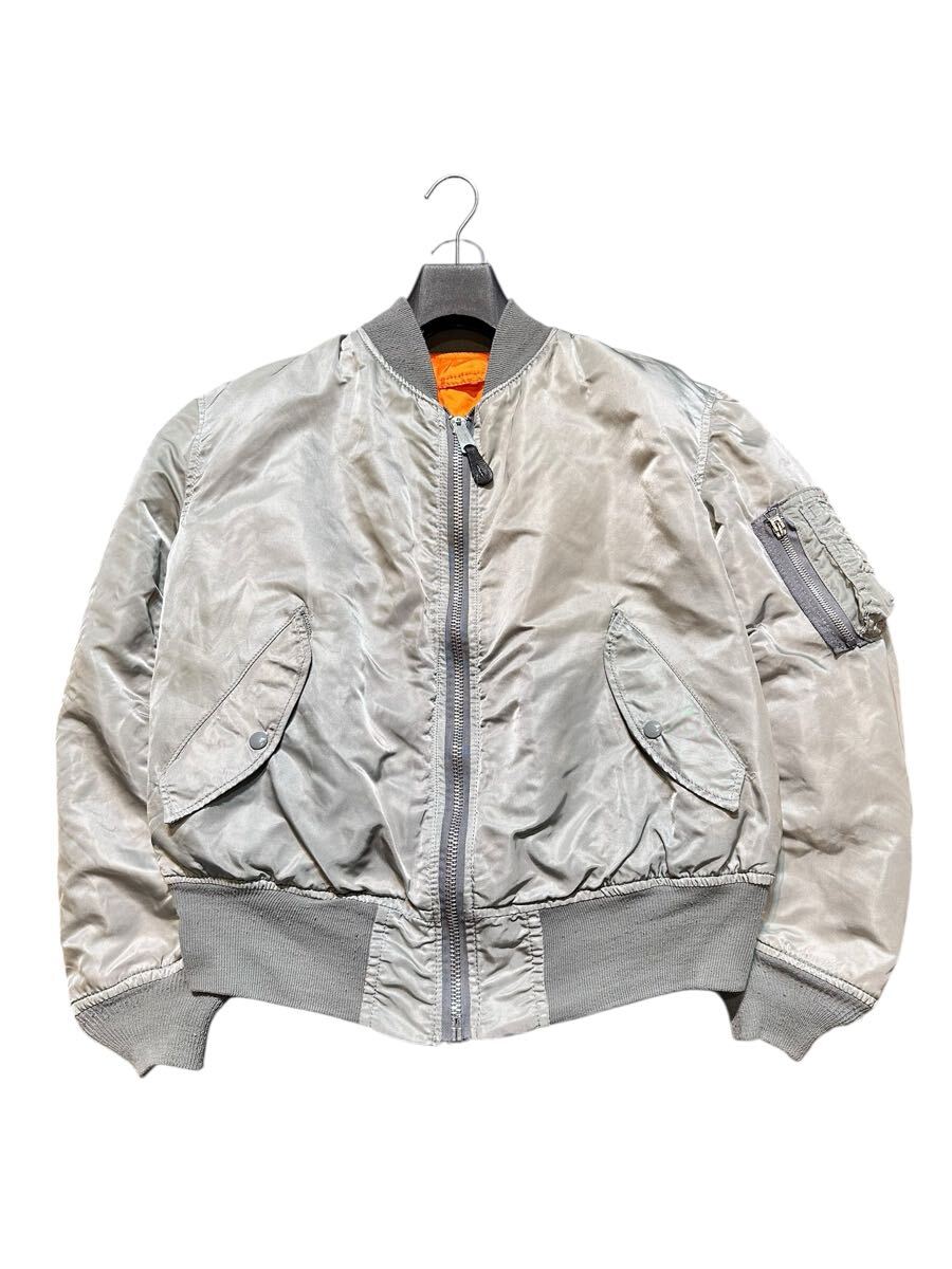 80s ビンテージ アルファ MA-1 USA製 フライトジャケットALPHA INDUSTRIES ミリタリー ジャケット シルバー グレー 米軍実物 Lサイズ_画像1
