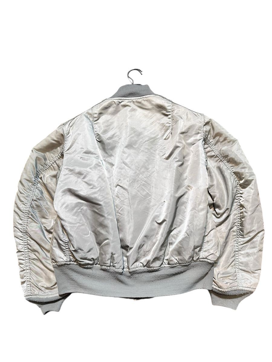 80s ビンテージ アルファ MA-1 USA製 フライトジャケットALPHA INDUSTRIES ミリタリー ジャケット シルバー グレー 米軍実物 Lサイズ_画像2