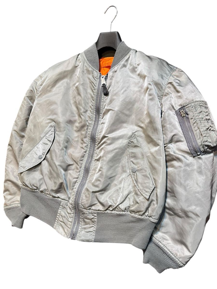 80s ビンテージ アルファ MA-1 USA製 フライトジャケットALPHA INDUSTRIES ミリタリー ジャケット シルバー グレー 米軍実物 Lサイズ_画像3