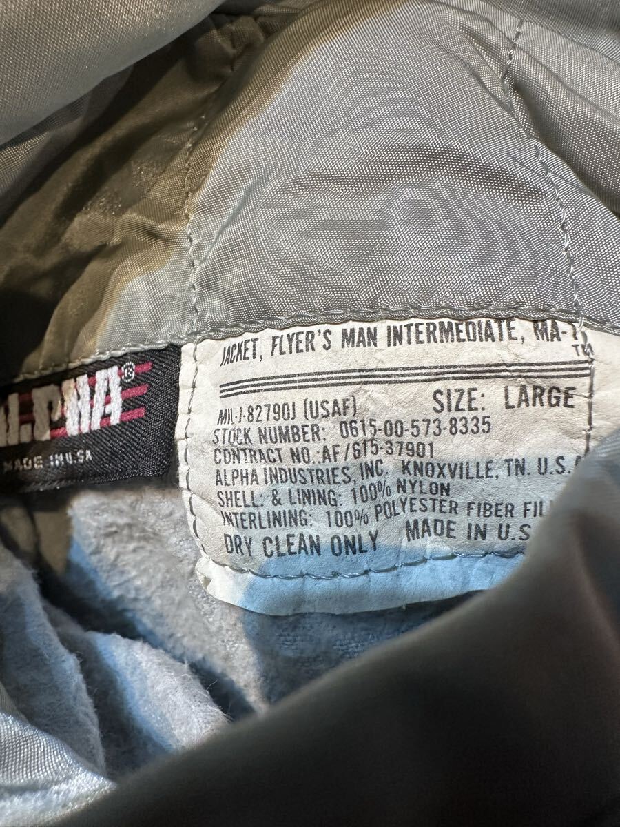 80s ビンテージ アルファ MA-1 USA製 フライトジャケットALPHA INDUSTRIES ミリタリー ジャケット シルバー グレー 米軍実物 Lサイズ_画像6