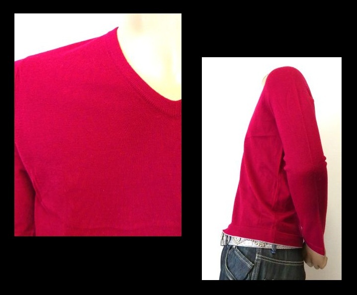 【074-80】EPOCA UOMOエポカウオモ★ボルドー羊毛100%Vネック薄手ニット/サイズ46_画像2