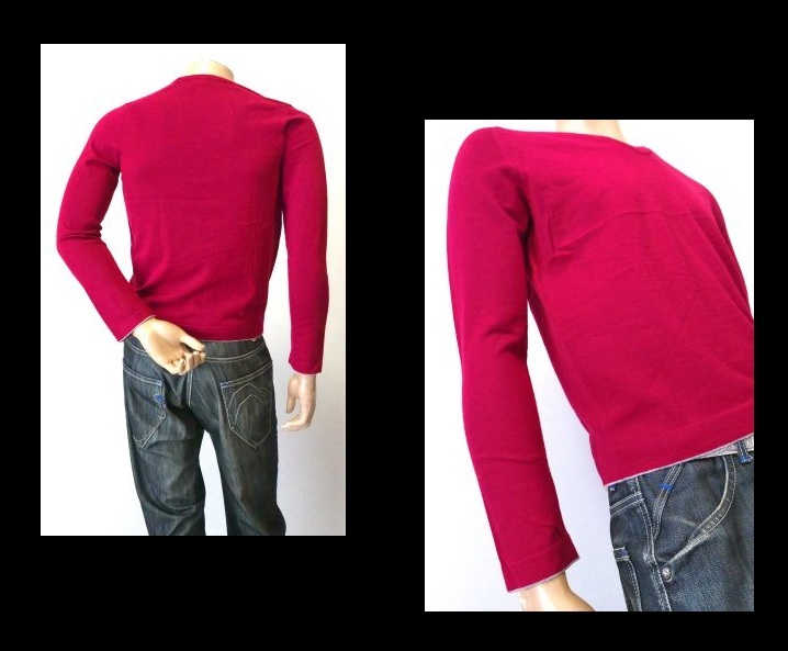 【074-80】EPOCA UOMOエポカウオモ★ボルドー羊毛100%Vネック薄手ニット/サイズ46_画像3