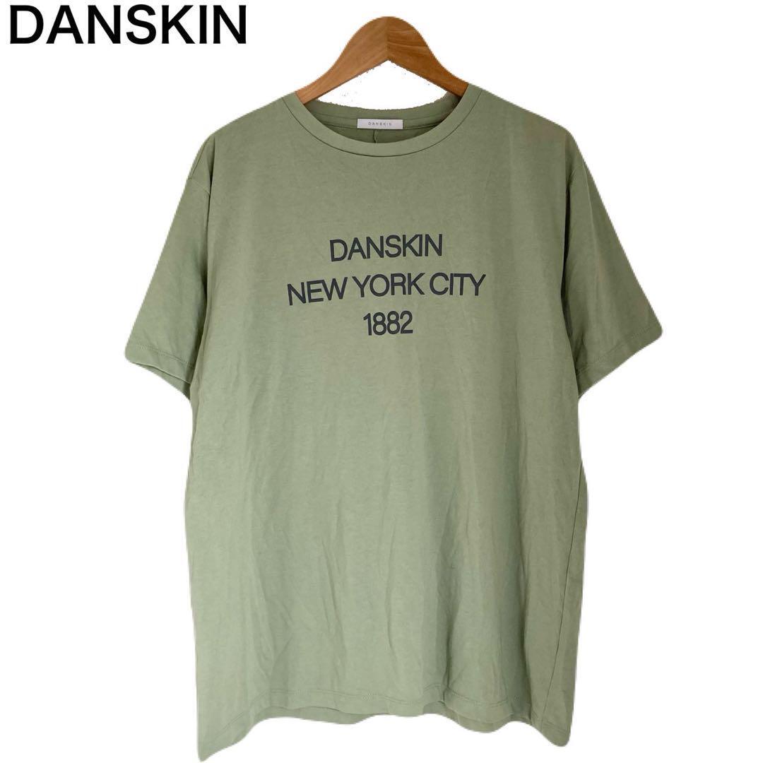 ダンスキン　プリント　デカロゴ　半袖　グリーン　レディース　Tシャツ　綿　丸首_画像1