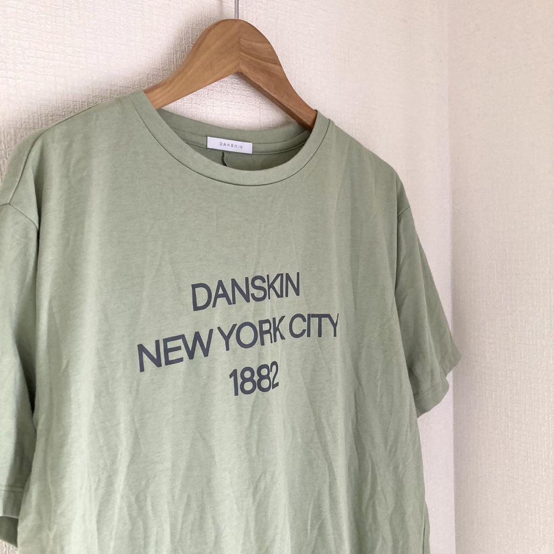 ダンスキン　プリント　デカロゴ　半袖　グリーン　レディース　Tシャツ　綿　丸首_画像3