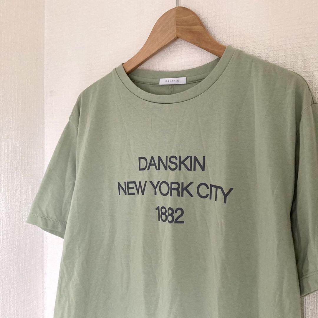 ダンスキン　プリント　デカロゴ　半袖　グリーン　レディース　Tシャツ　綿　丸首_画像4