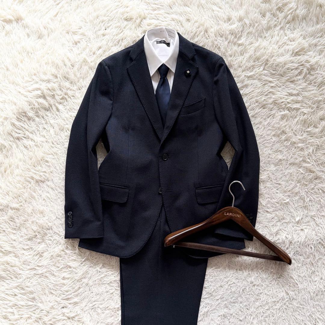＜極美品＞ LARDINI ラルディーニ ネイビー ウール スーツ セットアップ ブートニエール サイズ48 Lサイズ ビジネス 結婚式_画像1