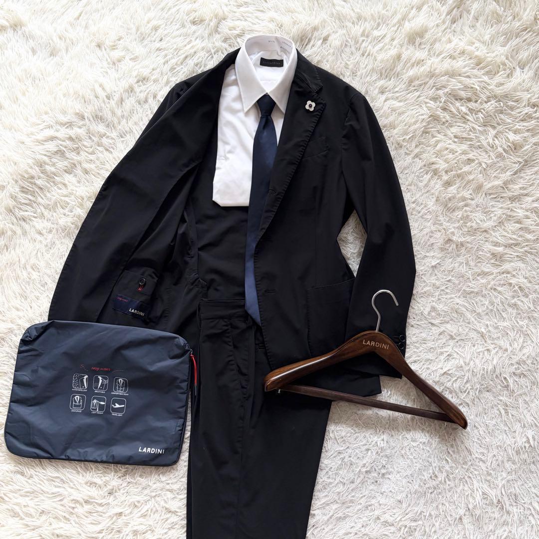 ＜美品＞ LARDINI easy wear ラルディーニ イージーウェア 新ロゴ ブラック ナイロン スーツ セットアップ サイズ46 Mサイズ ビジネス_画像2