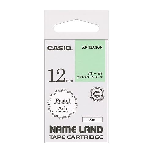 カシオ ラベルライター ネームランド パステルアッシュテープ 12mm XR-12ASGN ソフトグリーンにグレー文字_画像1
