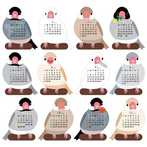 グリーティングライフ 2026年 カレンダー アニマルダイカット ミニ 文鳥 卓上 C-1706-ET_画像3