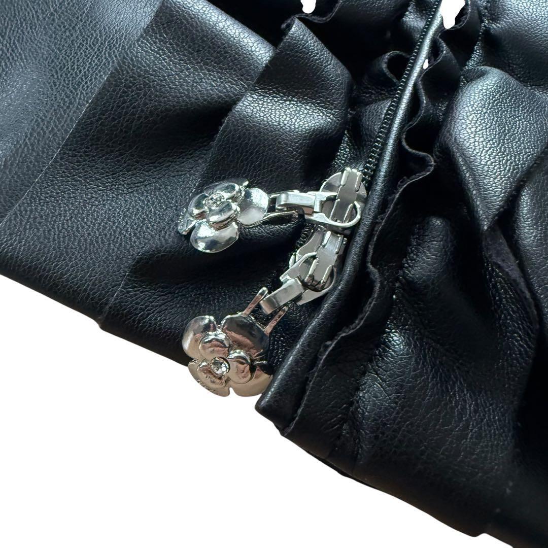 【定価4.2万/美品】M'S GRACY エムズグレイシー フェイクレザー フリル ノーカラー ジャケット 花柄ジップ 黒 ブラック 40 Lサイズ 近現行_画像5