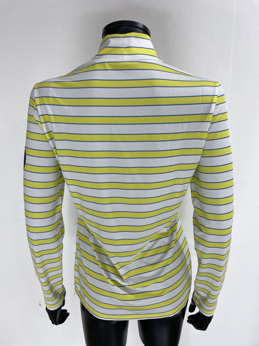 【USED】and per se アンパスィ ポリエステル モックネック 長袖 シャツ ボーダー イエロー 黄 ホワイト 白 レディース L ゴルフウェア_画像3
