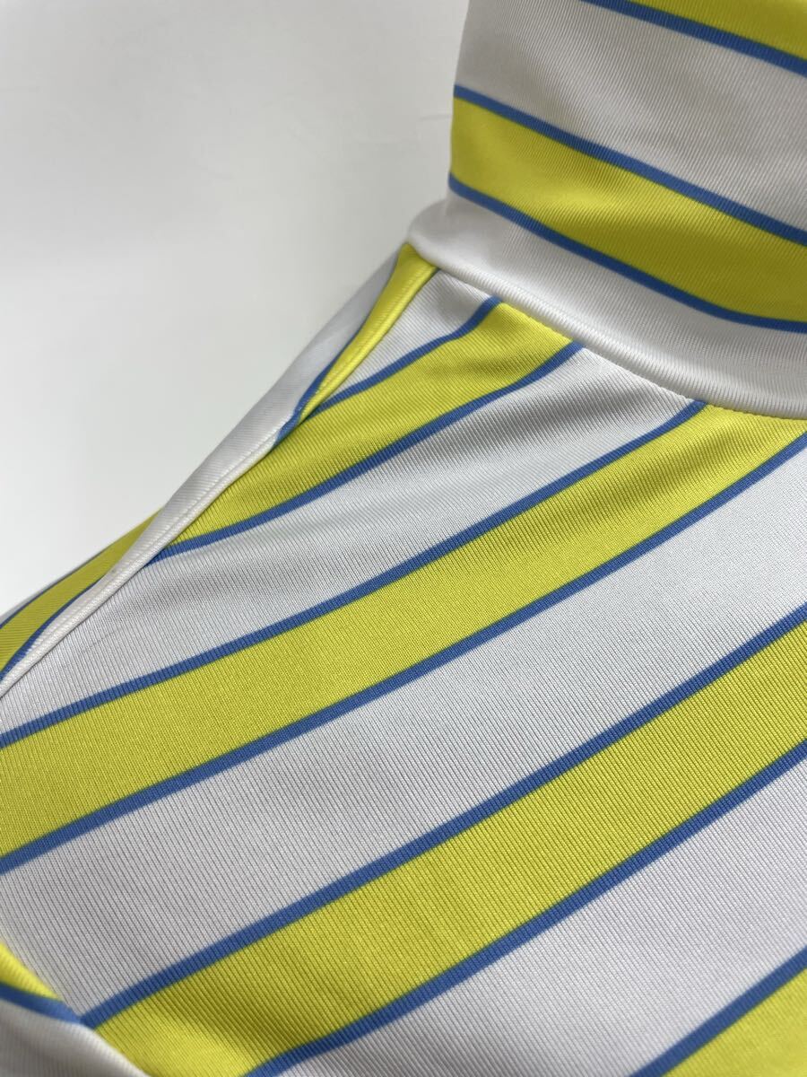 【USED】and per se アンパスィ ポリエステル モックネック 長袖 シャツ ボーダー イエロー 黄 ホワイト 白 レディース L ゴルフウェア_画像6