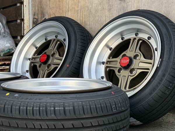 新品 15インチ 8J ±0 PCD 100 114.3 4穴 タイヤホイール4本セット 165/50R15 165/55R15 軽 軽トラ 軽バン ローダウン車 旧車 深リム_画像7