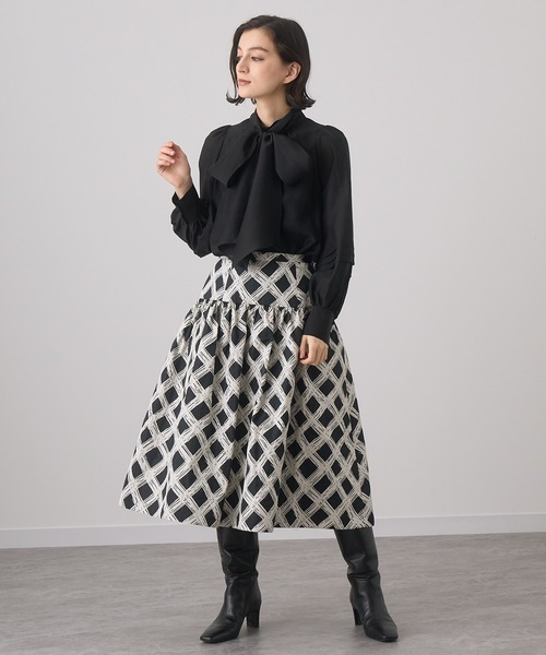 新品 ANAYI 岡部あゆみさん着用 チェックジャガードローギャザー スカート サイズ36_画像1