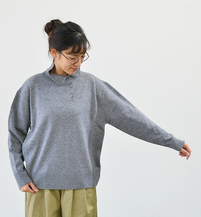 mizuiroind 23AW ハイネックボタンディテールプルオーバー グレー ウール_画像1