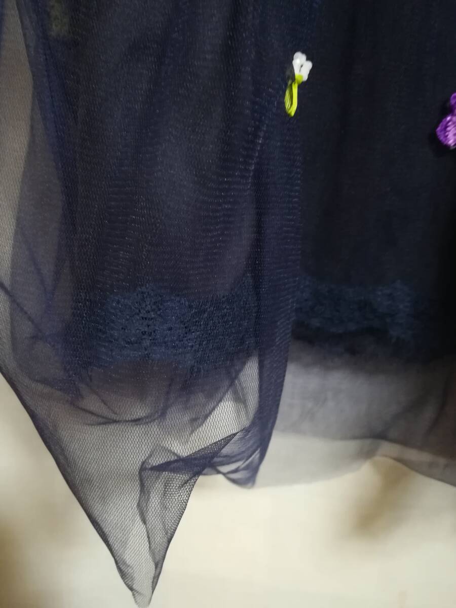 MUVEIL ビオラ刺繍 チュールスカート フラワー ネイビー サイズ40_画像7