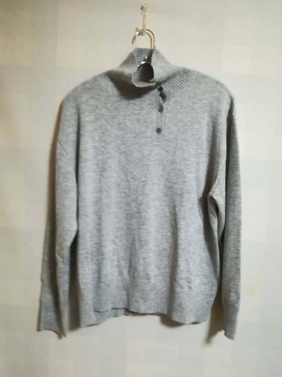 mizuiroind 23AW ハイネックボタンディテールプルオーバー グレー ウール_画像2