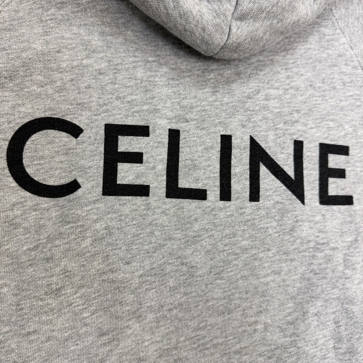 26『極美品・現行タグ』 CELINE セリーヌ メンズ バックロゴ ビッグロゴ プルオーバー スウェット パーカー フーディ グレー Mサイズ_画像2
