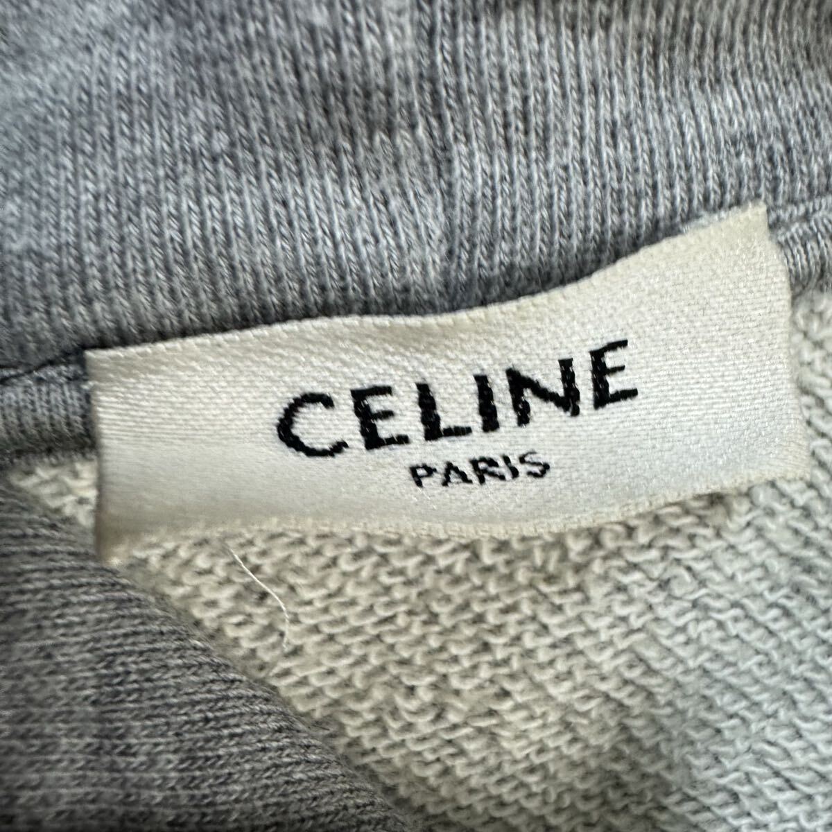 26『極美品・現行タグ』 CELINE セリーヌ メンズ バックロゴ ビッグロゴ プルオーバー スウェット パーカー フーディ グレー Mサイズ_画像4