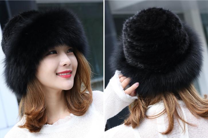 新品 上質ミンクと上品なフォックスの編込みハット 黒 ギフトプレゼント_画像6