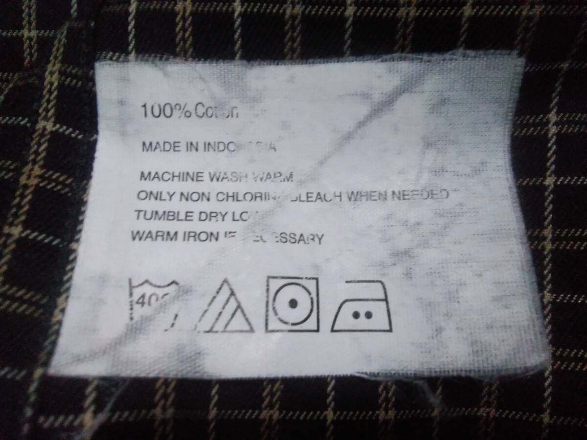 クリーニング済/L(実寸LL以上)□KIRKLAND カークランド□綿ノンアイロン 長袖ボタンダウンシャツ/黒地にチェック柄_画像6