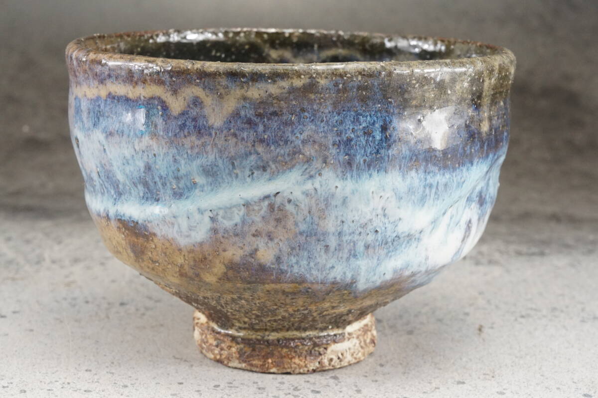 阿漕焼抹茶碗　青地青海波茶碗　阿山造　青柳翠峰　12cmｘ8.5cm　/ 茶道具 茶懐石 茶事 茶碗 抹茶碗 織部 志野 古瀬戸 表千家 裏千家_画像5