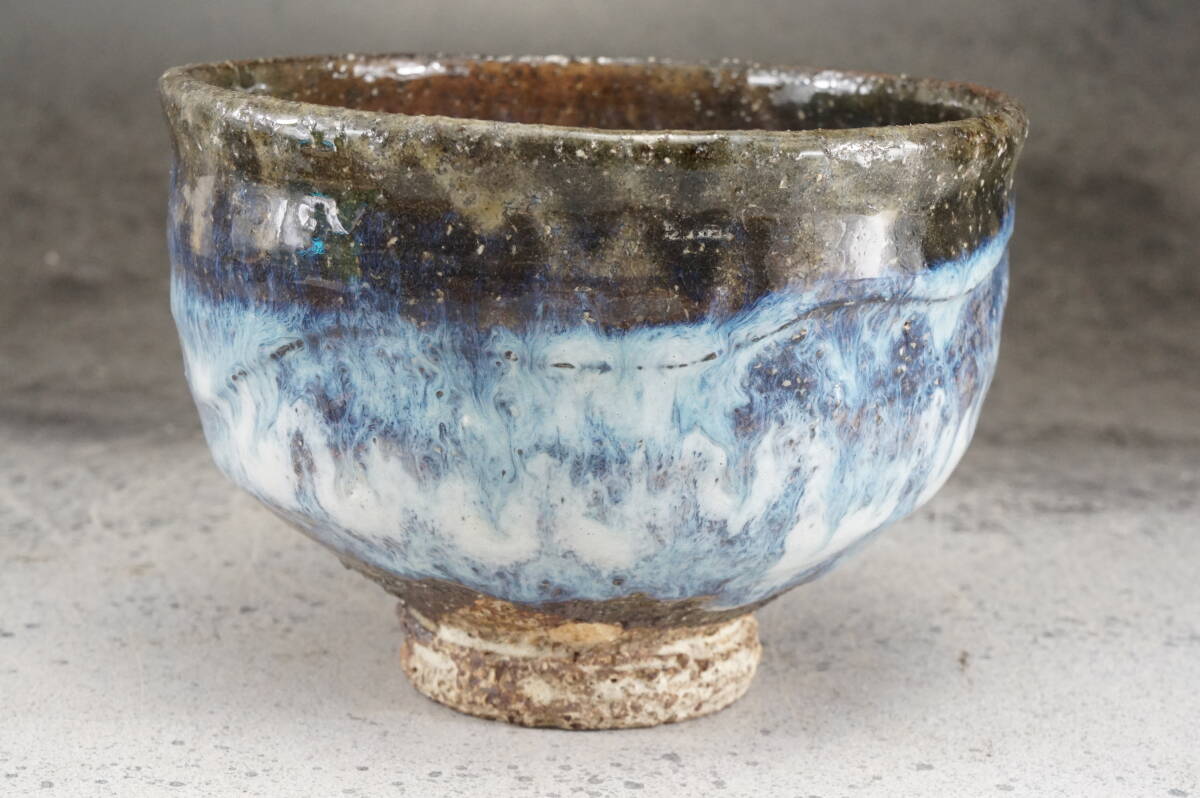阿漕焼抹茶碗　青地青海波茶碗　阿山造　青柳翠峰　12cmｘ8.5cm　/ 茶道具 茶懐石 茶事 茶碗 抹茶碗 織部 志野 古瀬戸 表千家 裏千家_画像6