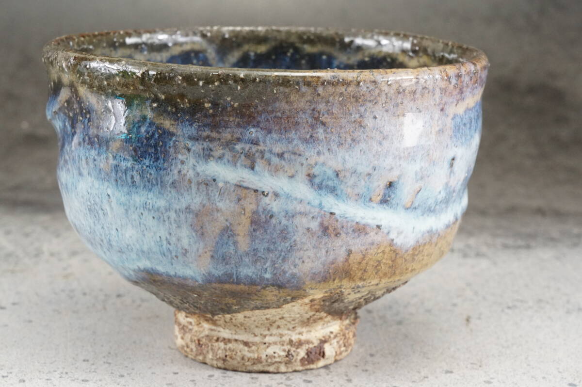 阿漕焼抹茶碗　青地青海波茶碗　阿山造　青柳翠峰　12cmｘ8.5cm　/ 茶道具 茶懐石 茶事 茶碗 抹茶碗 織部 志野 古瀬戸 表千家 裏千家_画像4