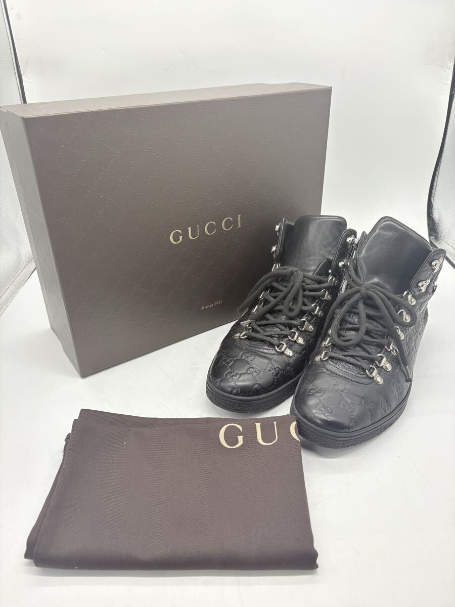 GUCCI グッチ スニーカー ブーツ レザー GGキャンバス シューズ 黒 靴 ブラック 箱付き_画像1