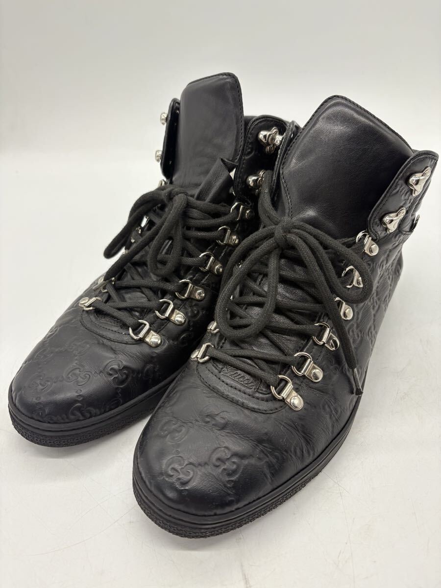GUCCI グッチ スニーカー ブーツ レザー GGキャンバス シューズ 黒 靴 ブラック 箱付き_画像2