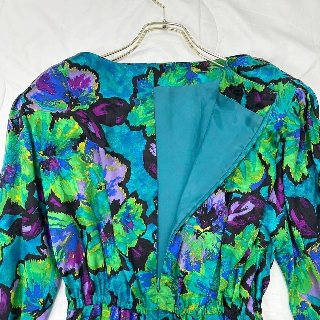 美品 YVES SAINT LAURENT イヴサンローラン シルク100% 花柄 ワンピース ドレス Mサイズ_画像8