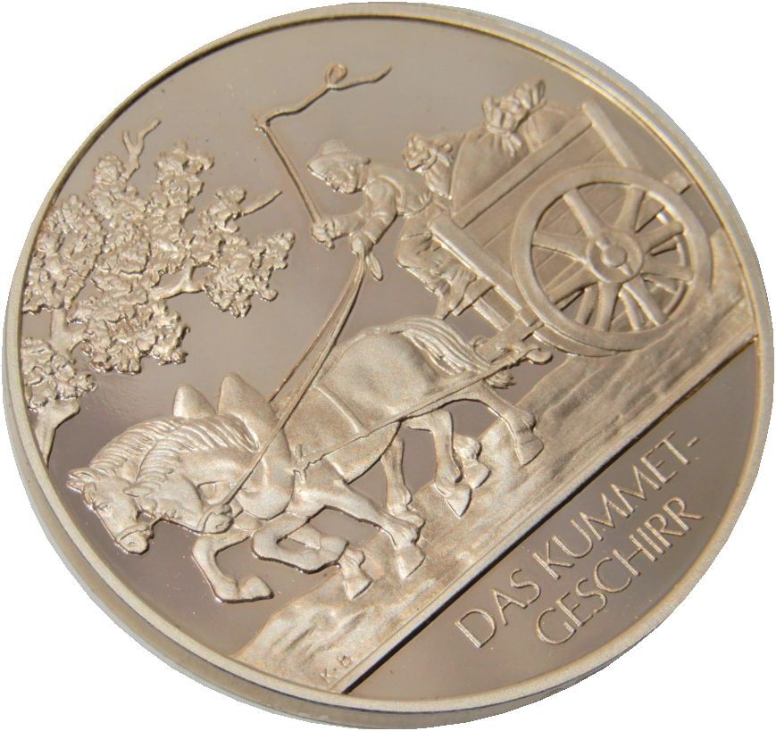 レア 希少 美品 ドイツ 造幣局製 人類の技術史 馬具 馬の首輪 ハーネス 発明 運搬 輸送効率の向上 競馬 純銀製 925 銀 メダル コイン 記章_画像2