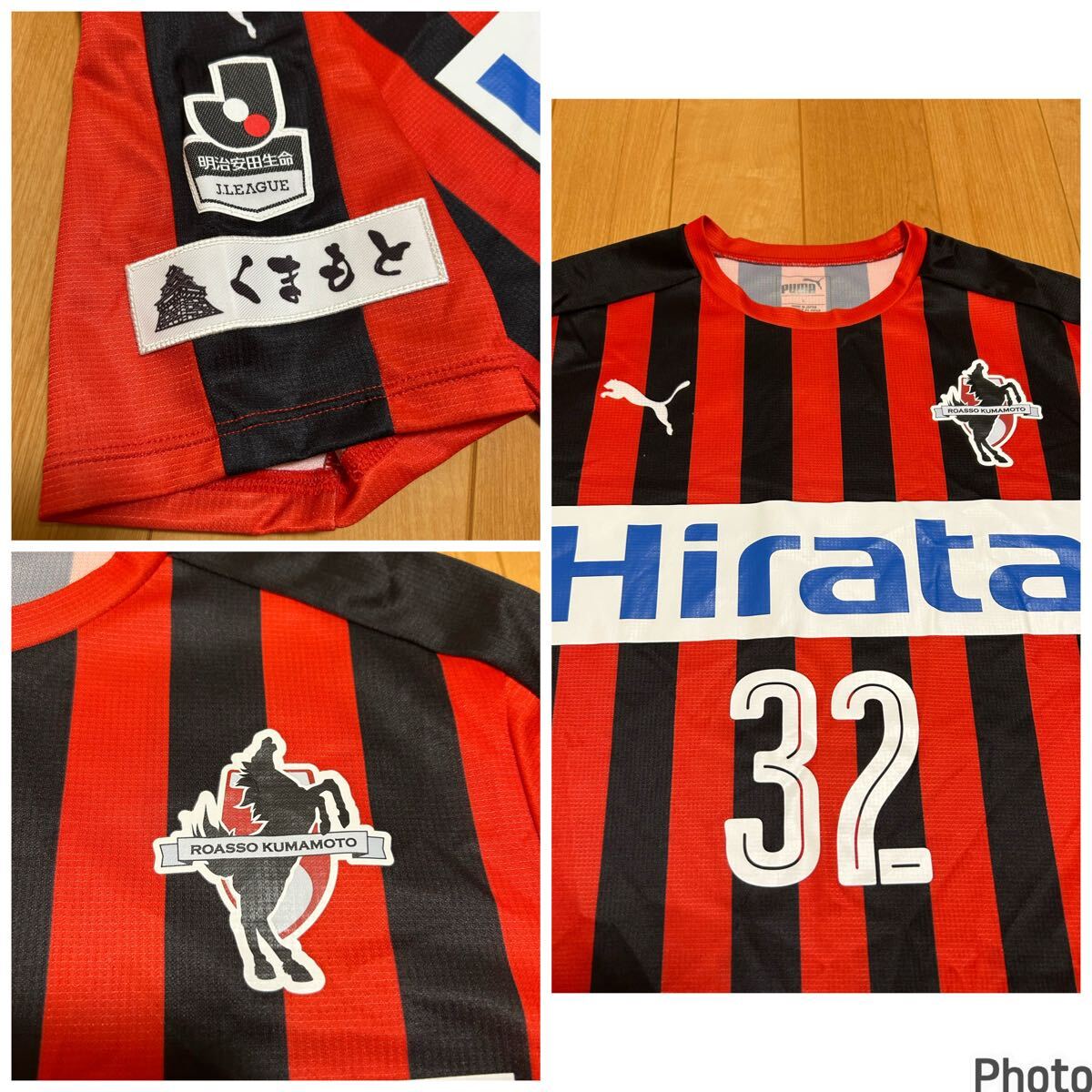 当時物.良品☆PUMAプーマ製／ロアッソ熊本　メンズサイズL #32.米原秀亮元選手番号　希少2018s.ユニフォーム/くまモン付！ Jリーグ Roasso_画像5