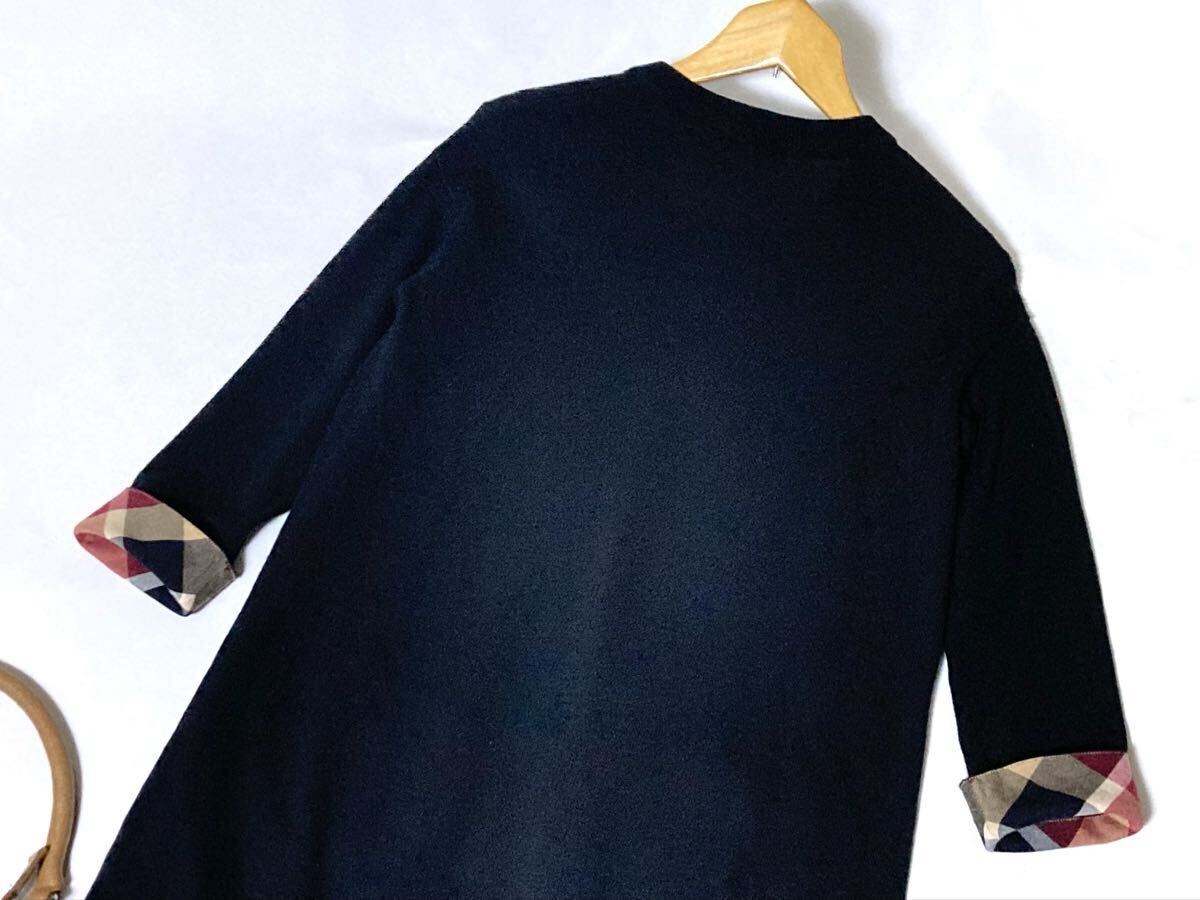 ブルーレーベルクレストブリッジ 折り返しチェックのお袖が可愛いVネックのニットワンピース 38 送料230円♪_画像8