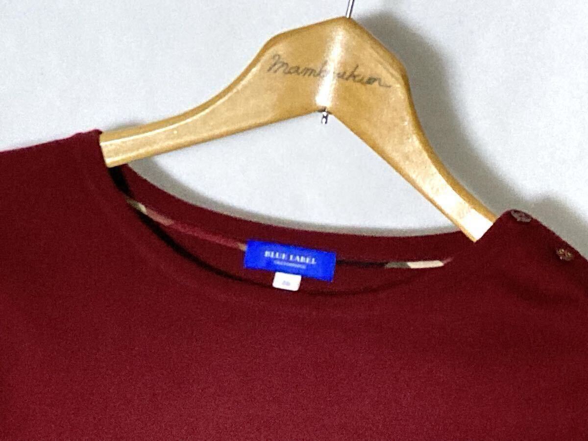 美品 BLUE LABEL CRESTBRIDGE チェックにベロアリボンの袖口が可愛いニットワンピース 38 送料230円♪_画像3