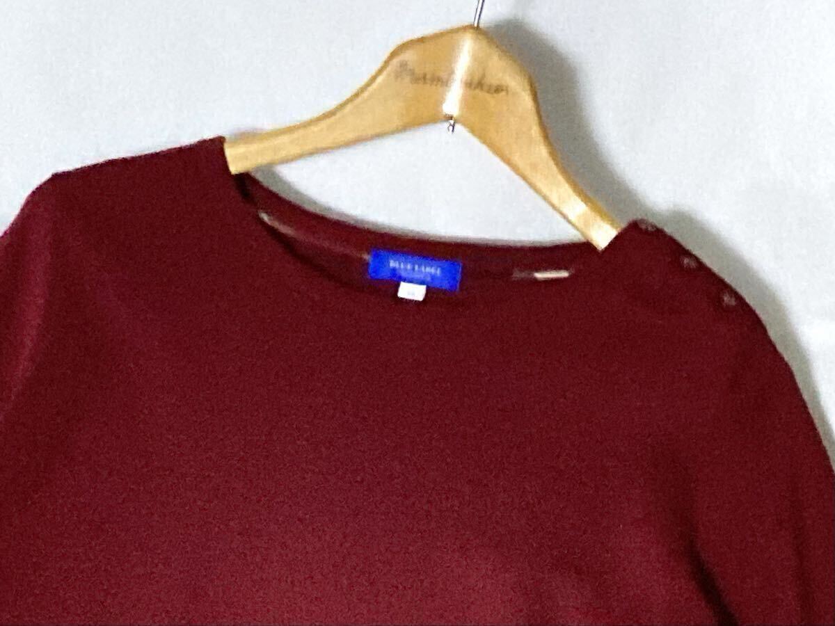 美品 BLUE LABEL CRESTBRIDGE チェックにベロアリボンの袖口が可愛いニットワンピース 38 送料230円♪_画像6