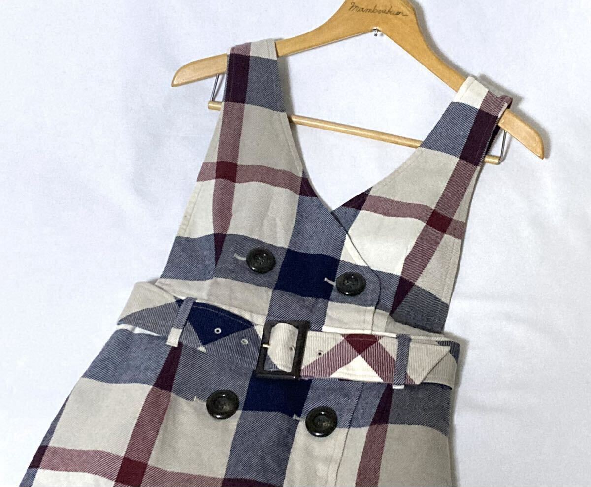 美品 ブルーレーベルクレストブリッジ ダブルボタンが可愛いノバチェックのジャンパースカート 36 送料230円♪_画像5