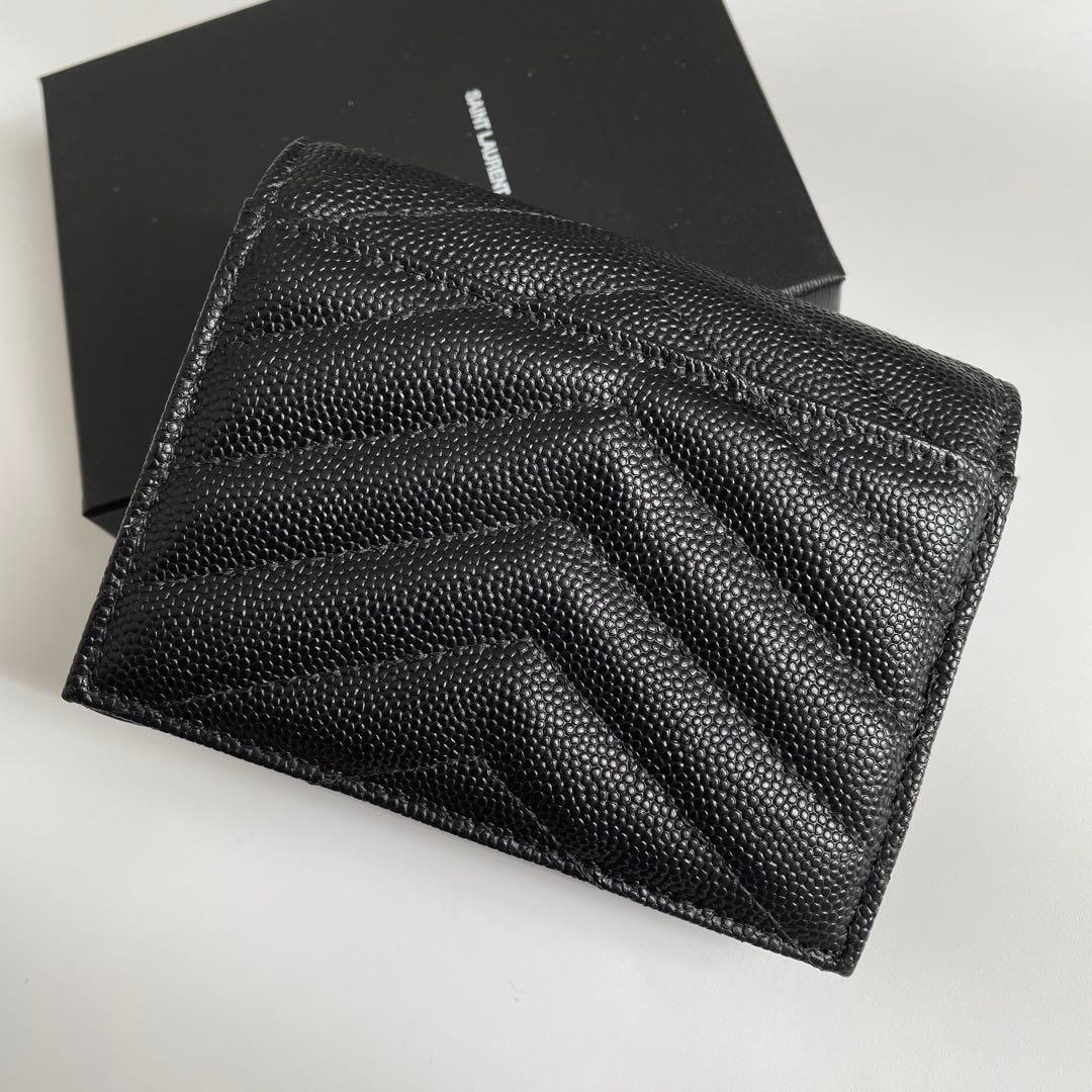 【未使用】SAINT LAURENT サンローラン 二つ折り財布 YSL カサンドラ 小銭入れ付き 札入れ カード入れ Vステッチ レザー 530841_画像2