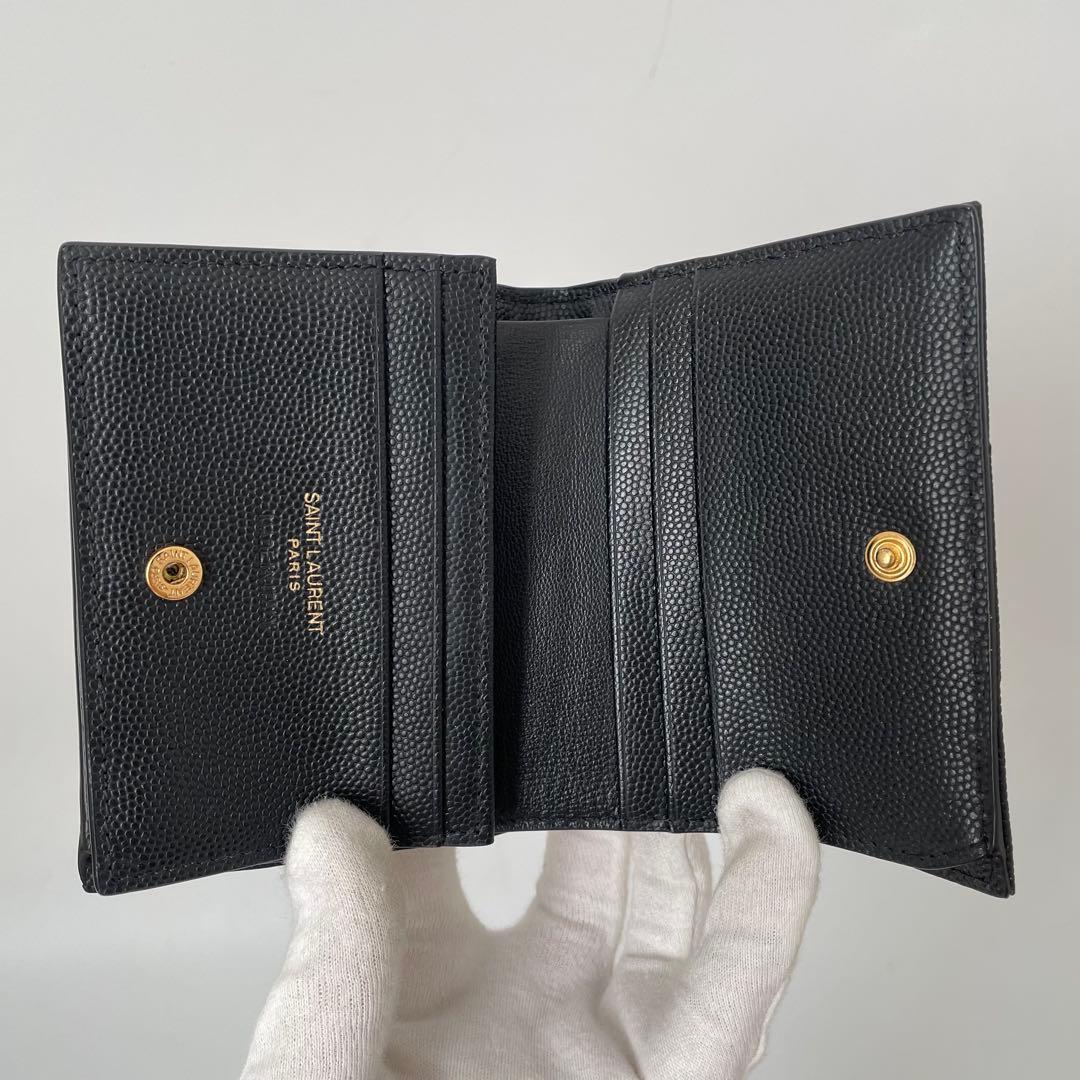 【未使用】SAINT LAURENT サンローラン 二つ折り財布 YSL カサンドラ 小銭入れ付き 札入れ カード入れ Vステッチ レザー 530841_画像4