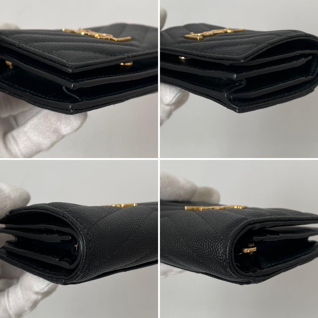 【未使用】SAINT LAURENT サンローラン 二つ折り財布 YSL カサンドラ 小銭入れ付き 札入れ カード入れ Vステッチ レザー 530841_画像5