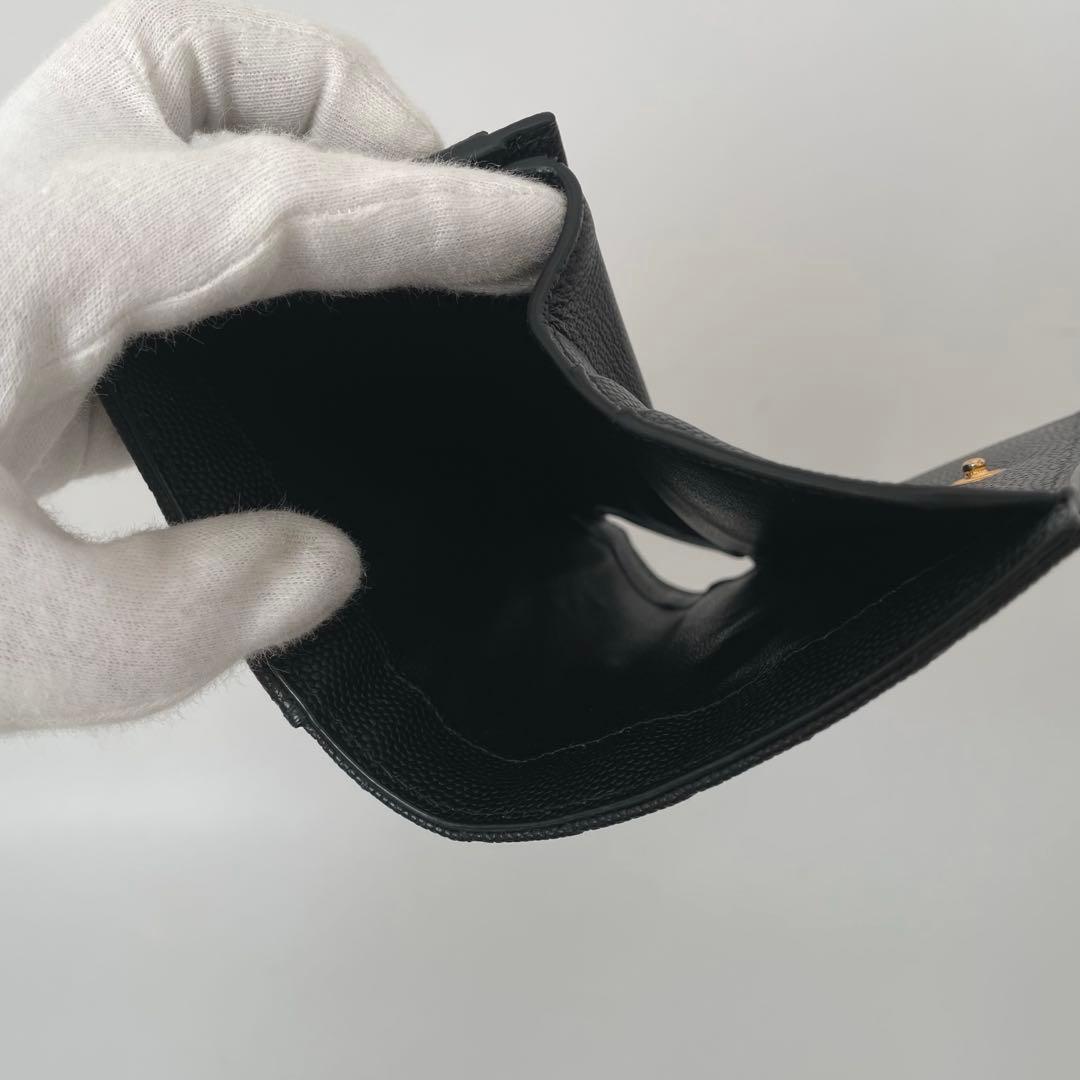 【未使用】SAINT LAURENT サンローラン 二つ折り財布 YSL カサンドラ 小銭入れ付き 札入れ カード入れ Vステッチ レザー 530841_画像7