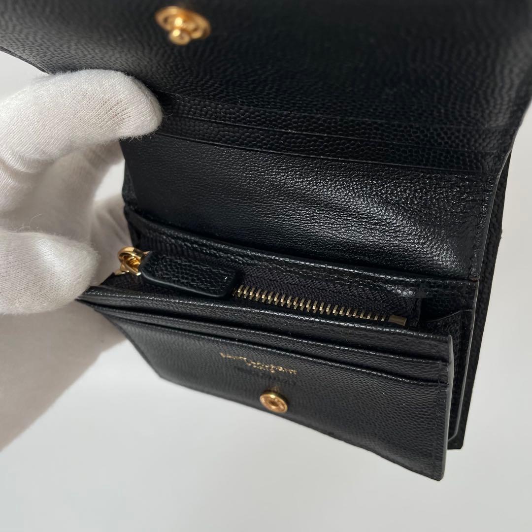 【未使用】SAINT LAURENT サンローラン 二つ折り財布 YSL カサンドラ 小銭入れ付き 札入れ カード入れ Vステッチ レザー 530841_画像8