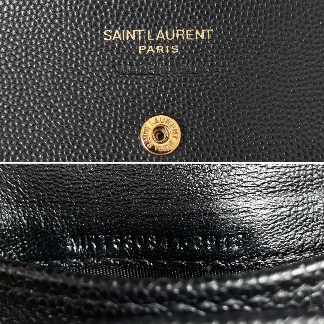 【未使用】SAINT LAURENT サンローラン 二つ折り財布 YSL カサンドラ 小銭入れ付き 札入れ カード入れ Vステッチ レザー 530841_画像10