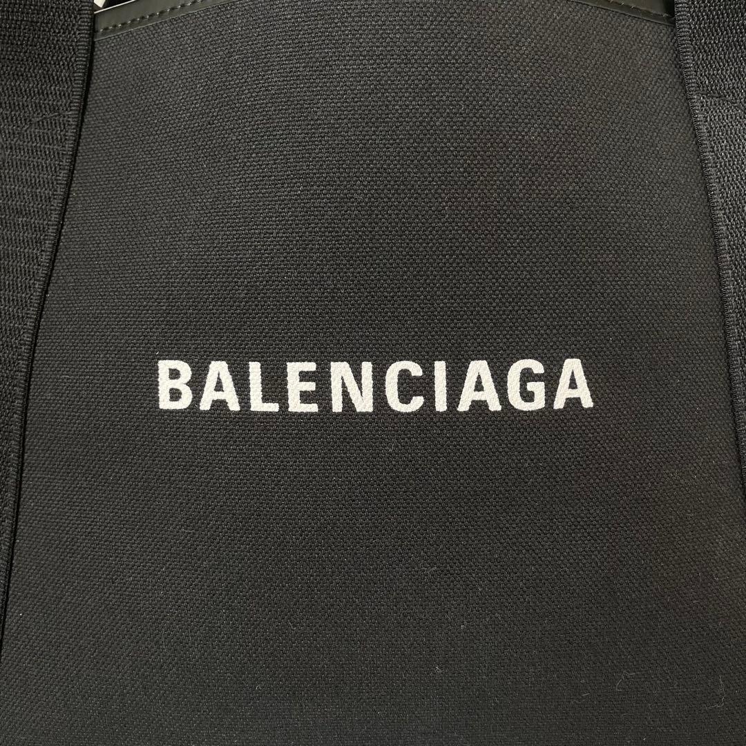 【未使用品】BALENCIAGA バレンシアガ ネイビーカバスS スモール トートバッグ 肩掛け キャンバス レザー A4収納 黒 339933_画像3