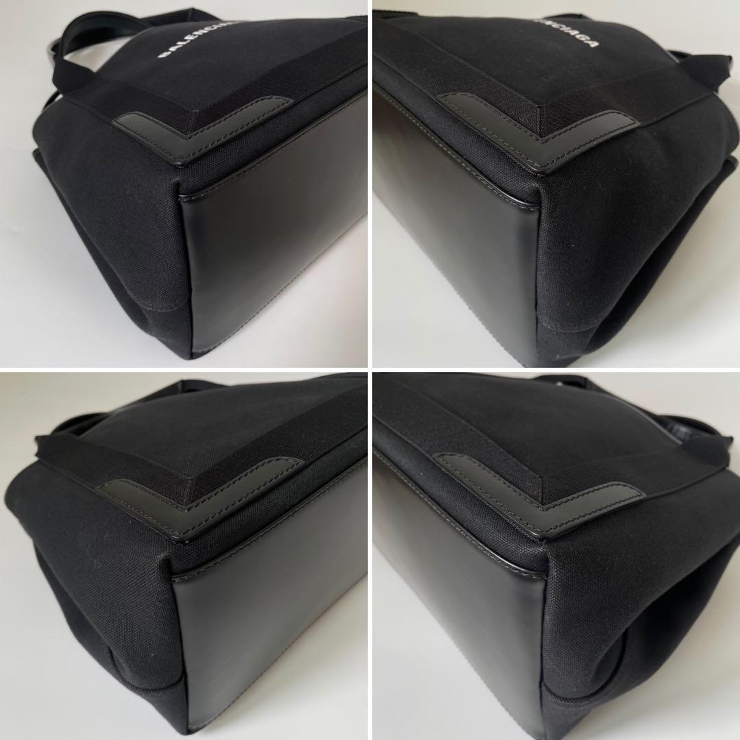 【未使用品】BALENCIAGA バレンシアガ ネイビーカバスS スモール トートバッグ 肩掛け キャンバス レザー A4収納 黒 339933_画像4