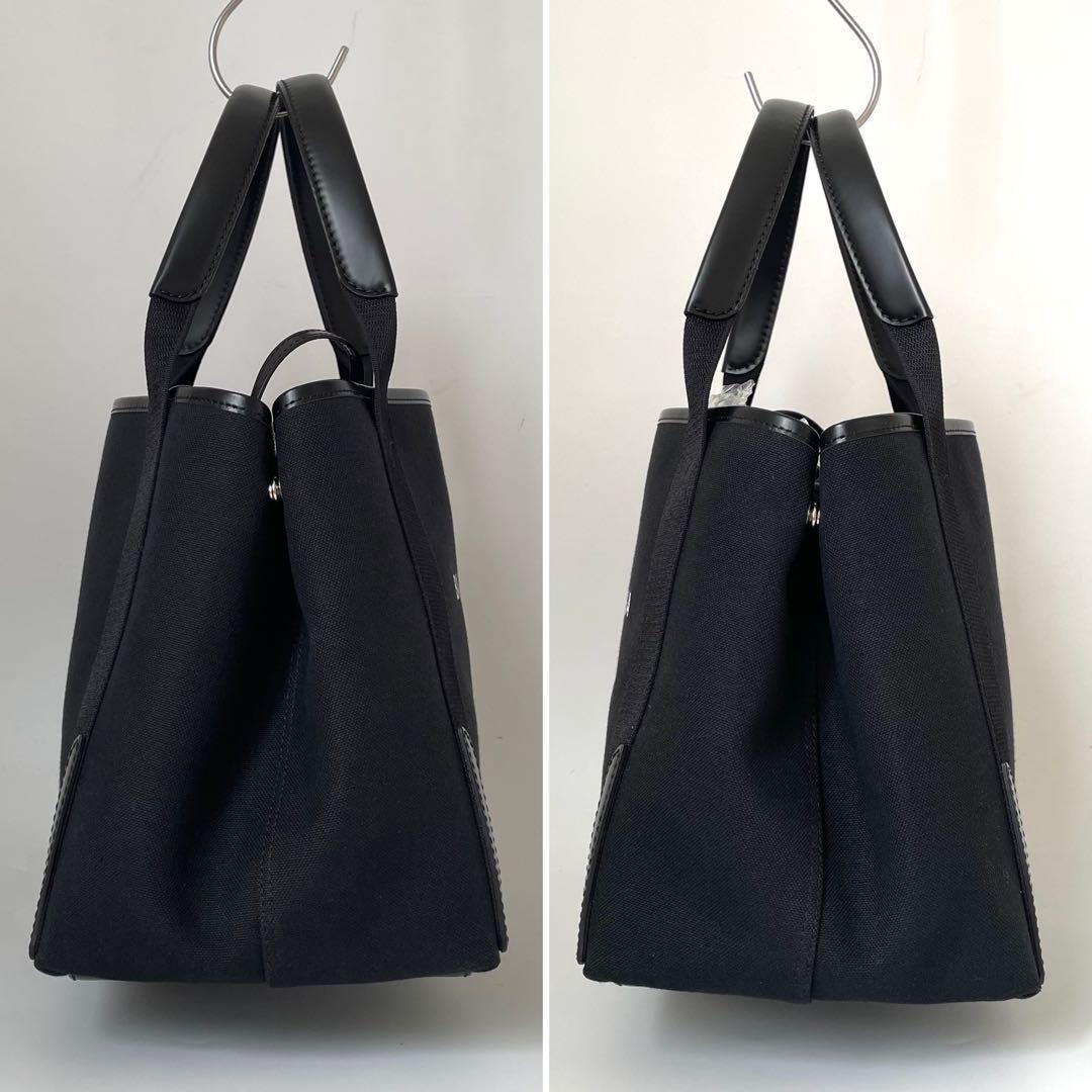 【未使用品】BALENCIAGA バレンシアガ ネイビーカバスS スモール トートバッグ 肩掛け キャンバス レザー A4収納 黒 339933_画像5