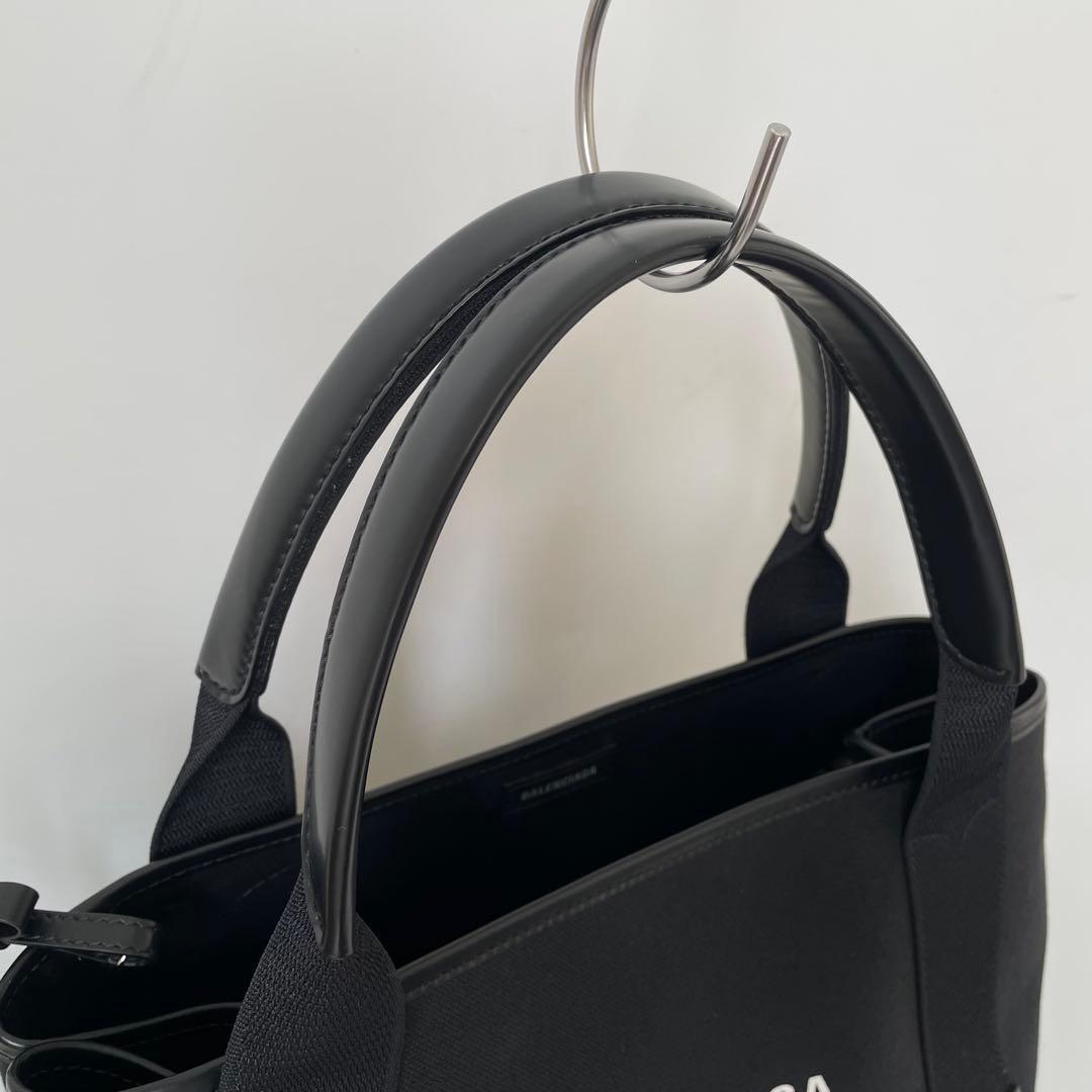 【未使用品】BALENCIAGA バレンシアガ ネイビーカバスS スモール トートバッグ 肩掛け キャンバス レザー A4収納 黒 339933_画像9