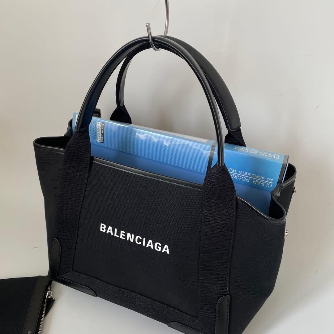 【未使用品】BALENCIAGA バレンシアガ ネイビーカバスS スモール トートバッグ 肩掛け キャンバス レザー A4収納 黒 339933_画像10