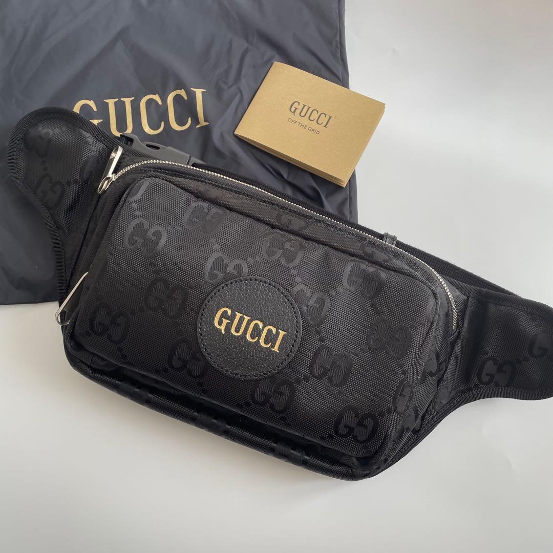【未使用級】グッチ ボディバッグ オブザグリット ナイロン 黒 739376 GUCCI バッグ ショルダーバッグ クロスボディ GG柄 レザー ブラック_画像1
